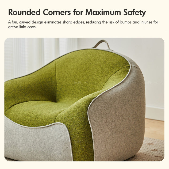 Bauhaus wool fabric kids 1 seater sofa avocado detail 3.