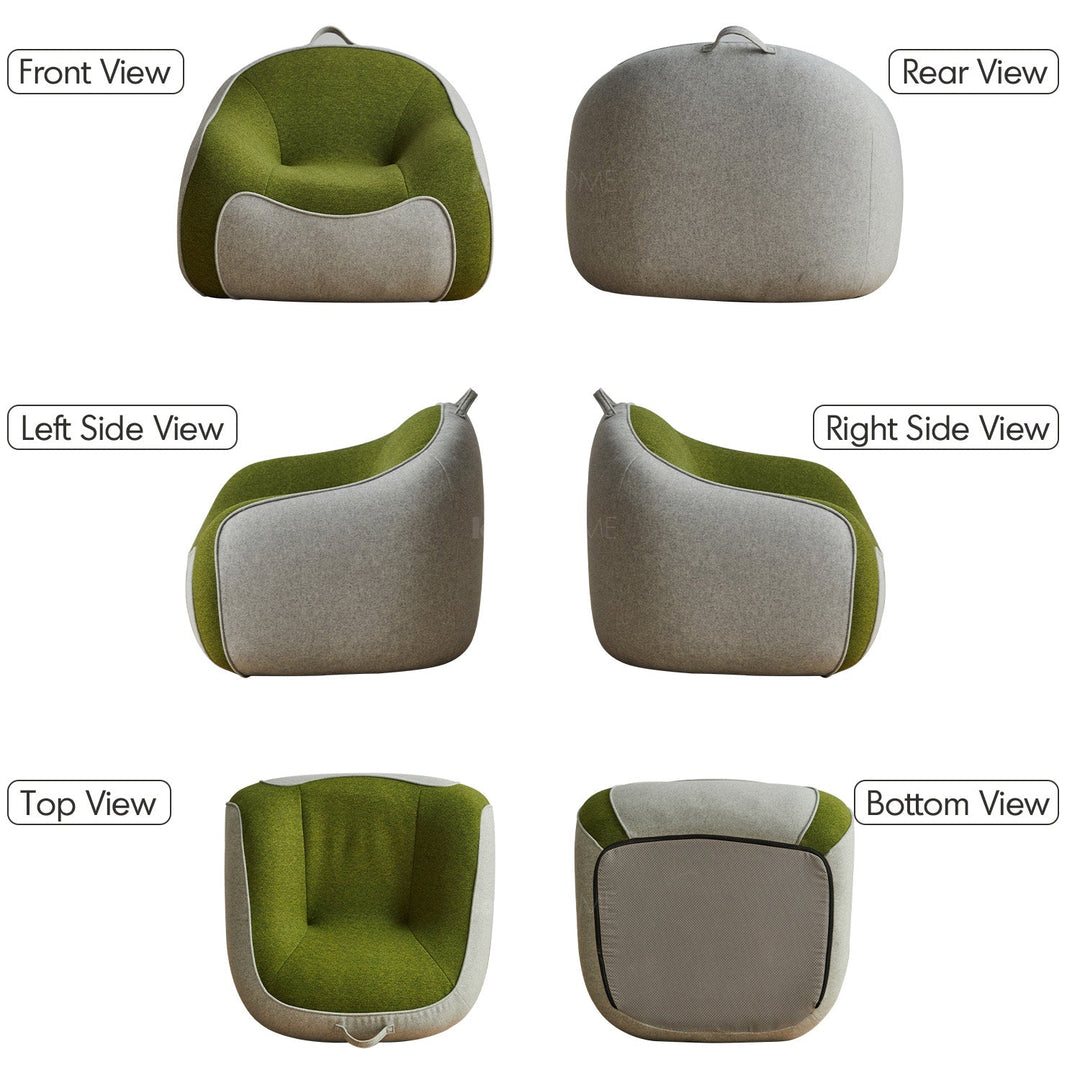 Bauhaus wool fabric kids 1 seater sofa avocado detail 4.