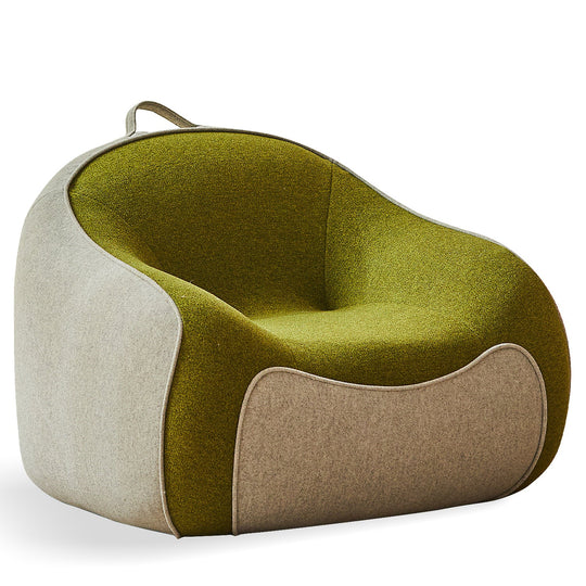 Bauhaus wool fabric kids 1 seater sofa avocado in white background.
