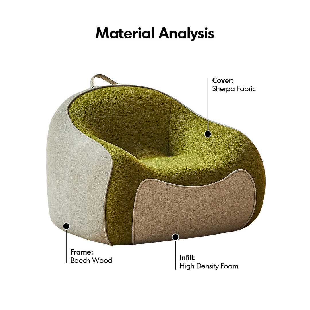 Contemporary Wool Fabric Kids 1 Seater Sofa AVOCADO