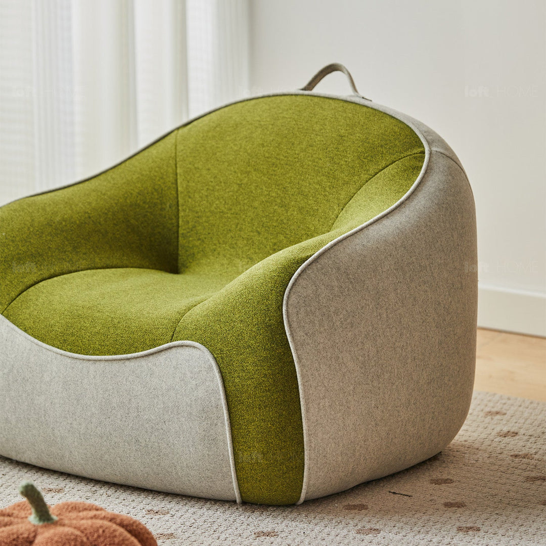 Bauhaus wool fabric kids 1 seater sofa avocado detail 8.