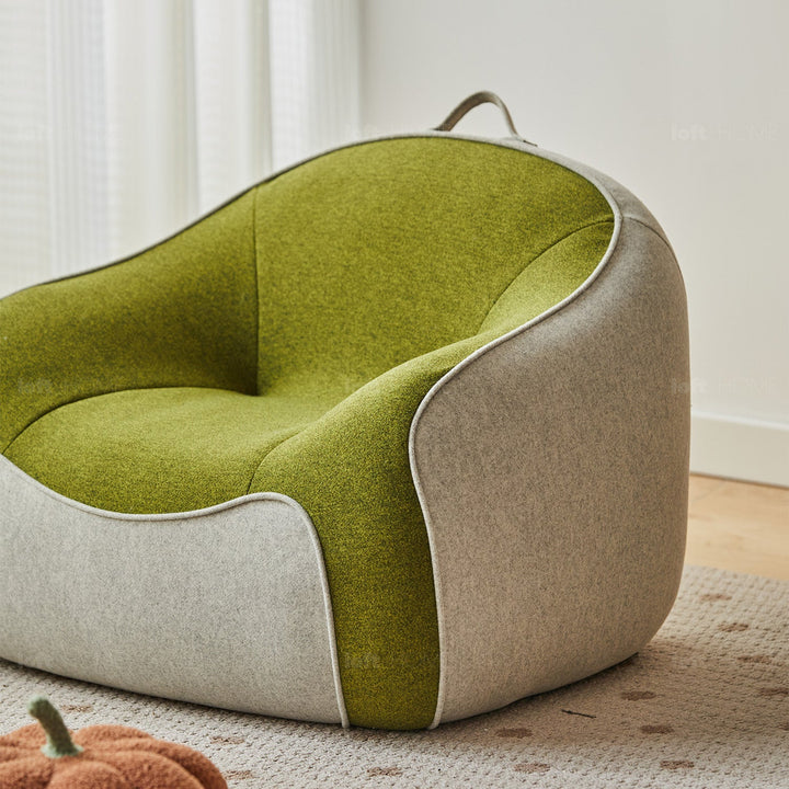 Bauhaus wool fabric kids 1 seater sofa avocado detail 8.