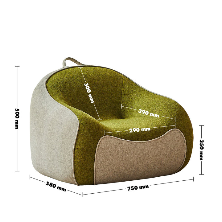 Bauhaus wool fabric kids 1 seater sofa avocado size charts.