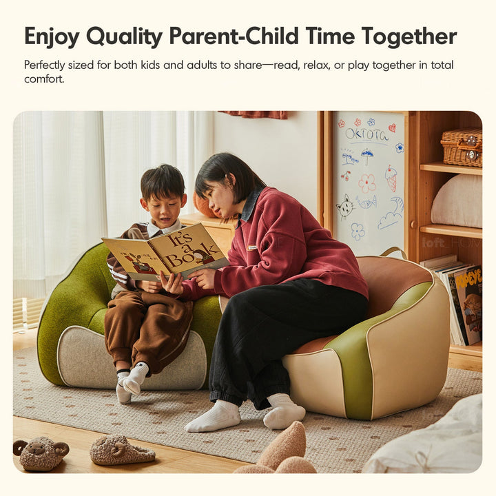 Contemporary Wool Fabric Kids 1 Seater Sofa AVOCADO