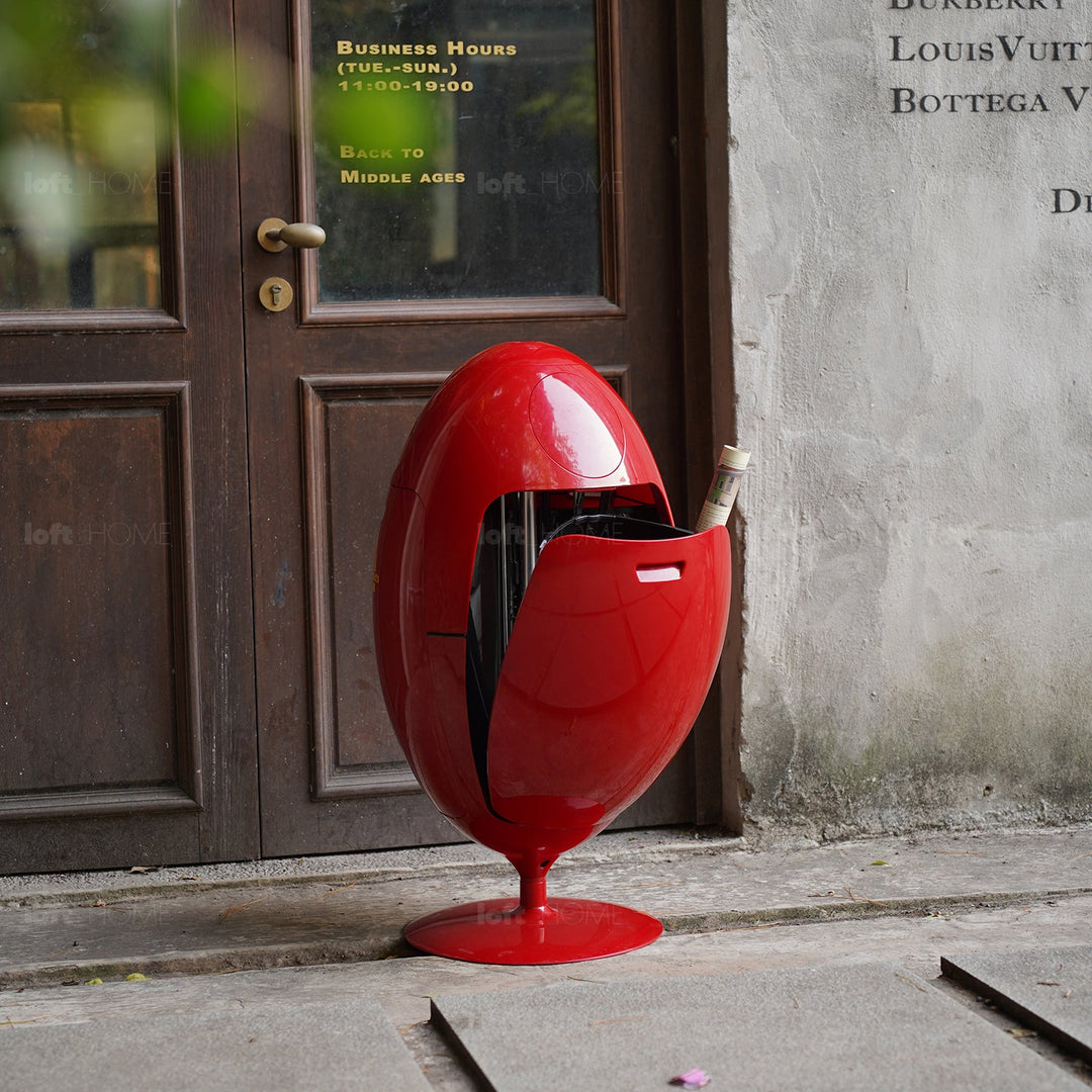 Contemporary abs waste bin egg in panoramic view.