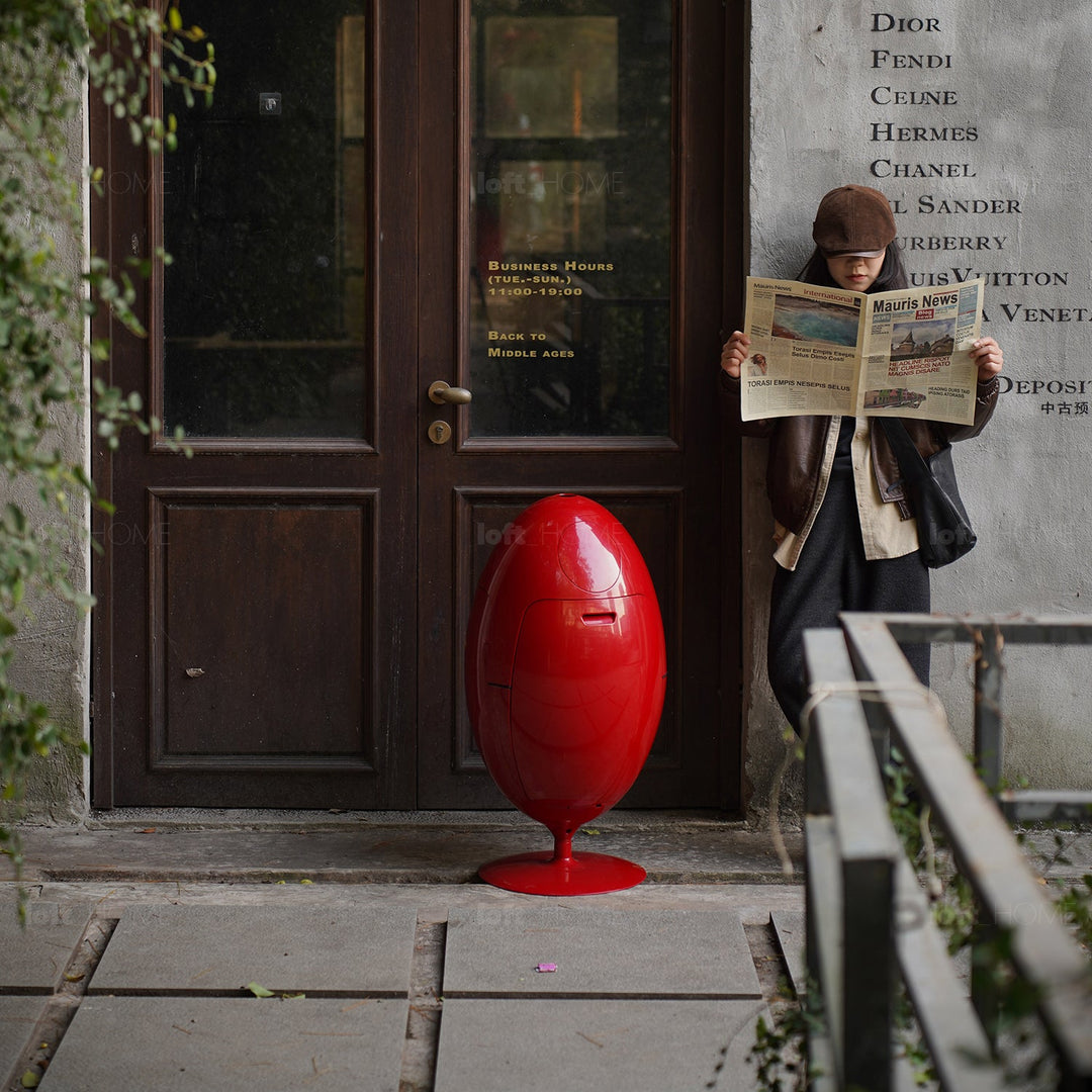 Contemporary abs waste bin egg in still life.