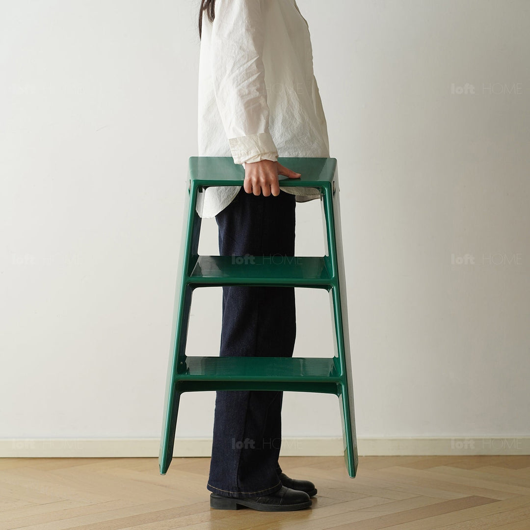 Contemporary plastic steel ladder alto in panoramic view.