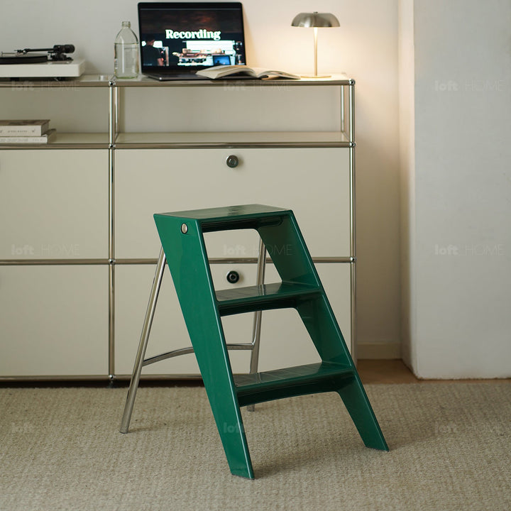 Contemporary plastic steel ladder alto in close up details.