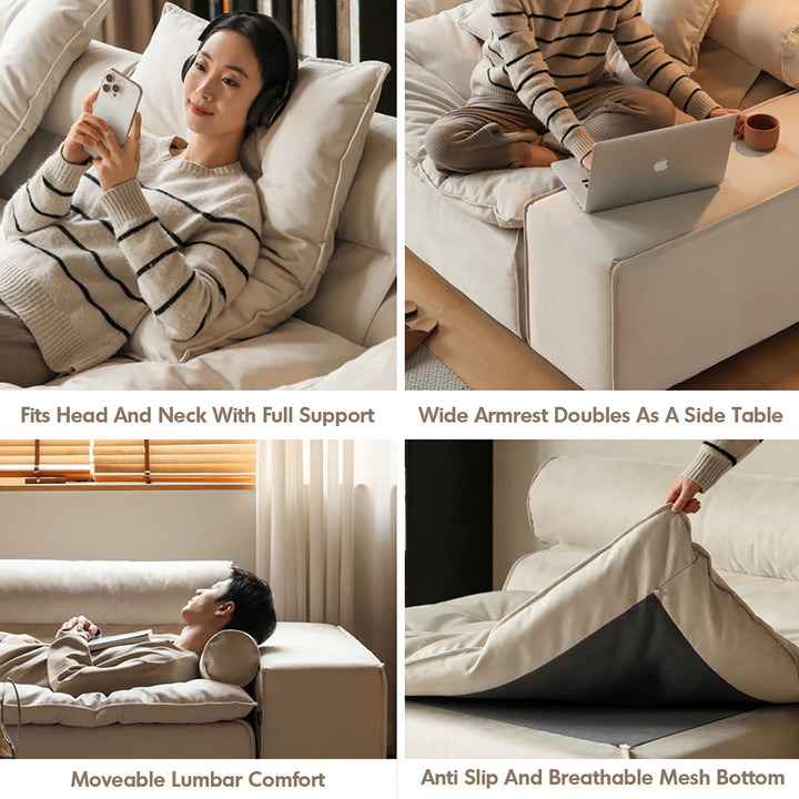 Contemporary suede fabric modular armless 1 seater sofa bloom detail 3.