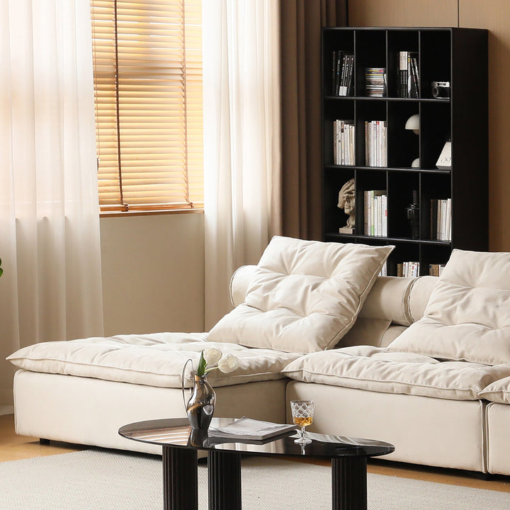 Contemporary suede fabric modular l shape sectional sofa 2+l bloom in still life.