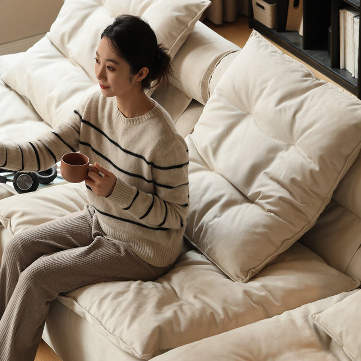 Modern suede fabric modular l shape sectional sofa 2+l bloom situational feels.