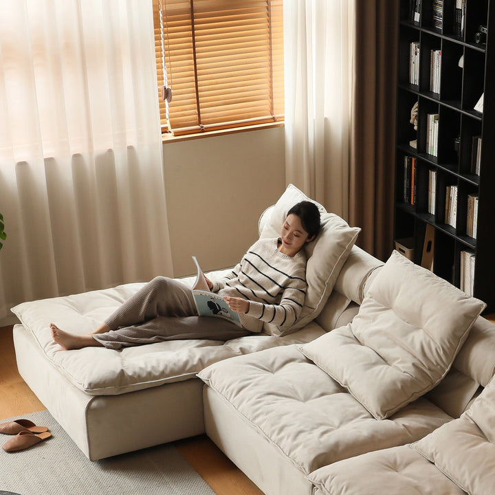 Modern suede fabric modular l shape sectional sofa 2+l bloom layered structure.