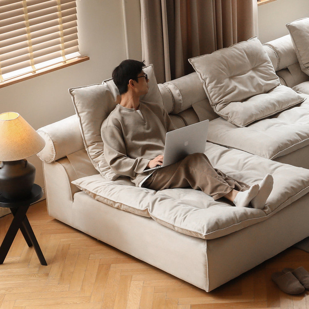 Modern suede fabric modular l shape sectional sofa 2+l bloom detail 2.