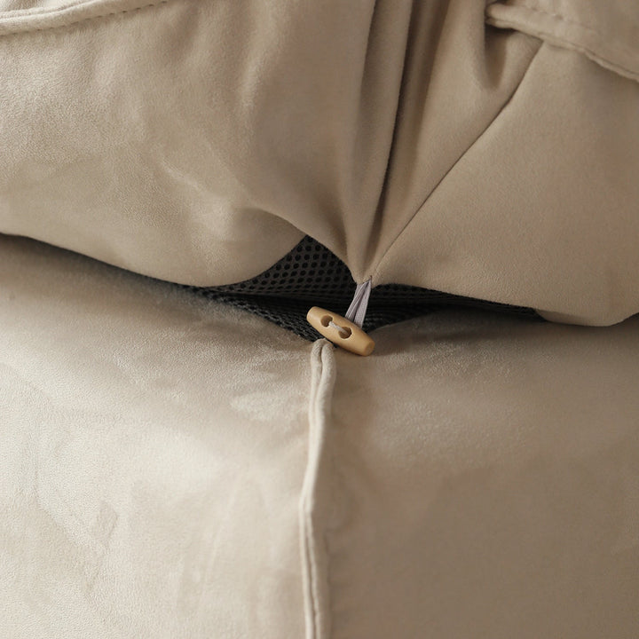 Contemporary suede fabric modular l shape sectional sofa 2+l bloom in close up details.