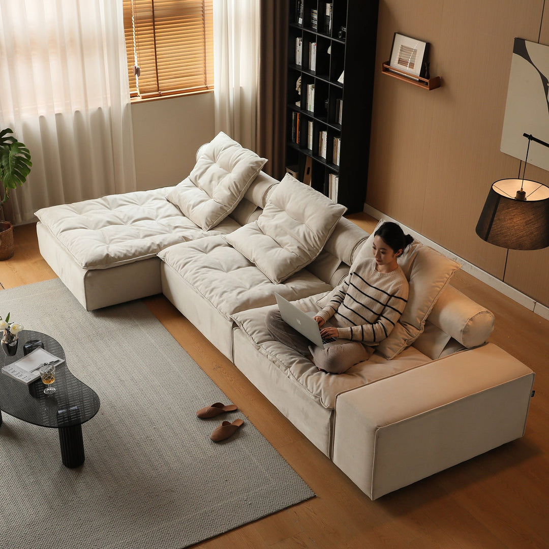 Modern suede fabric modular l shape sectional sofa 4+l bloom detail 8.