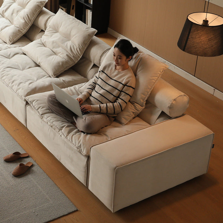 Modern suede fabric modular sectional 4 seater sofa bloom conceptual design.
