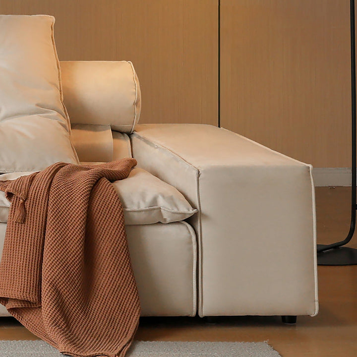 Modern suede fabric modular sofa armrest bloom in real life style.