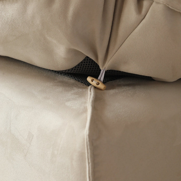 Contemporary suede fabric modular sofa armrest bloom in details.