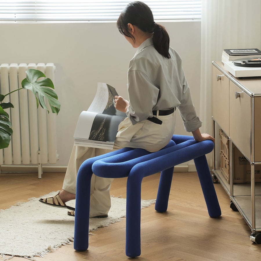 Bauhausvelvet fabric dining bench bold in white background.