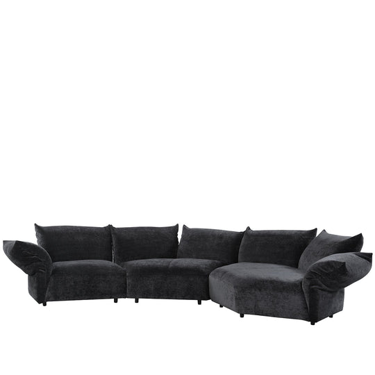 Bauhaus velvet fabric l shape sectional sofa flower 3+l in white background.