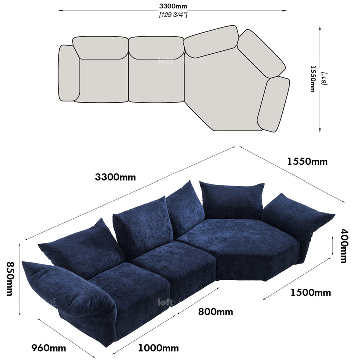Contemporary Velvet Fabric L Shape Sectional Sofa FLOWER 3+L