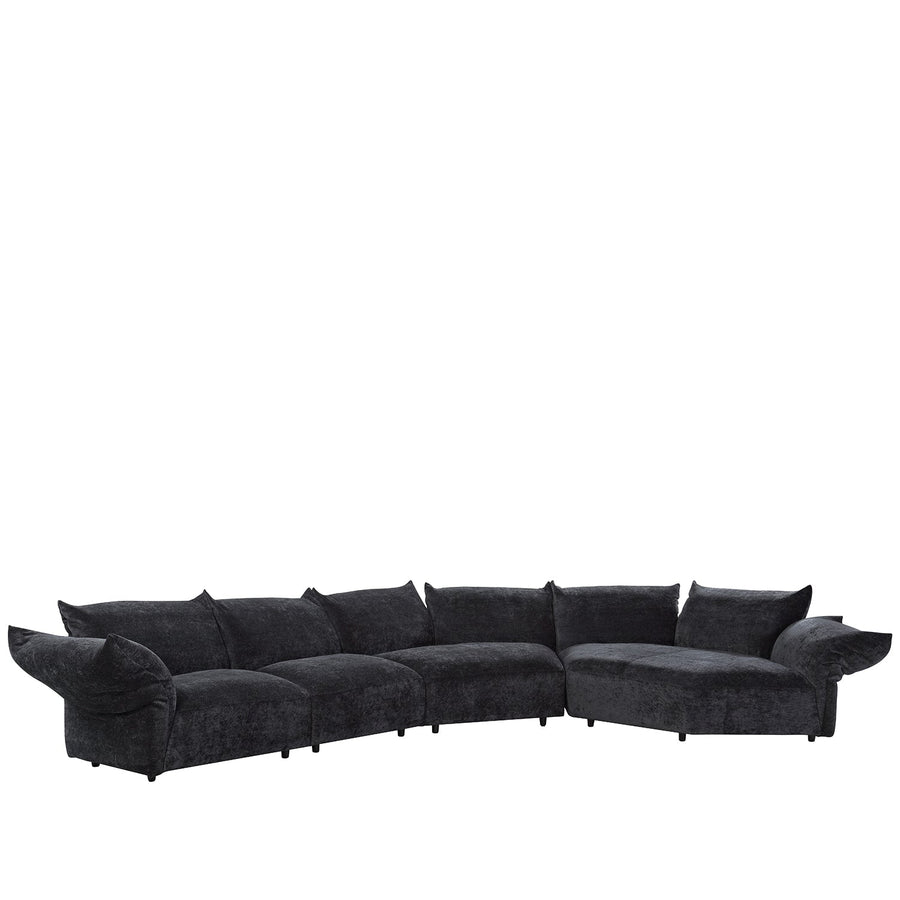 Contemporary velvet fabric l shape sectional sofa flower 4+l in white background.