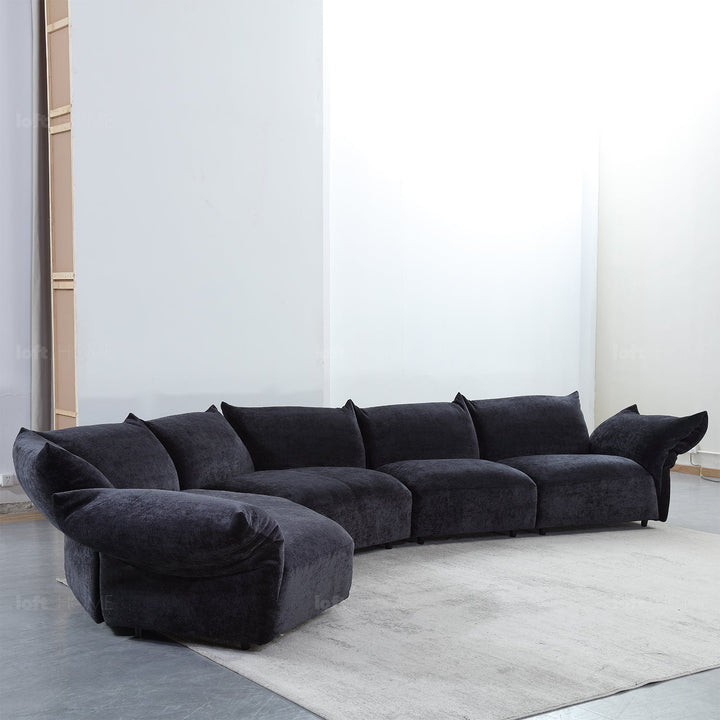 Contemporary velvet fabric modular small joint connection sofa flower in close up details.