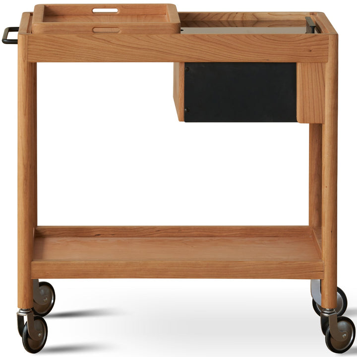Scandinavian Cherry Wood Wheeled Trolley Side Table POCKET