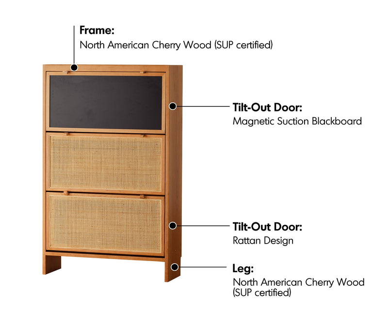 Scandinavian Rattan Shoe Cabinet KANGAROO Material Details Chart
