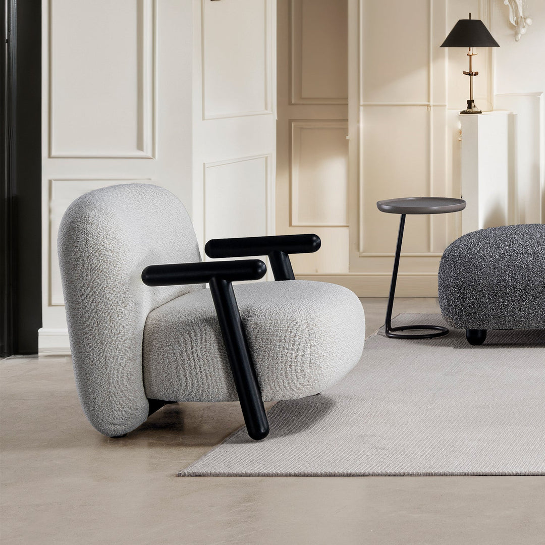 Cream Boucle Fabric 1 Seater Sofa With Armrest MALT