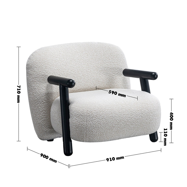 Cream Boucle Fabric 1 Seater Sofa With Armrest MALT