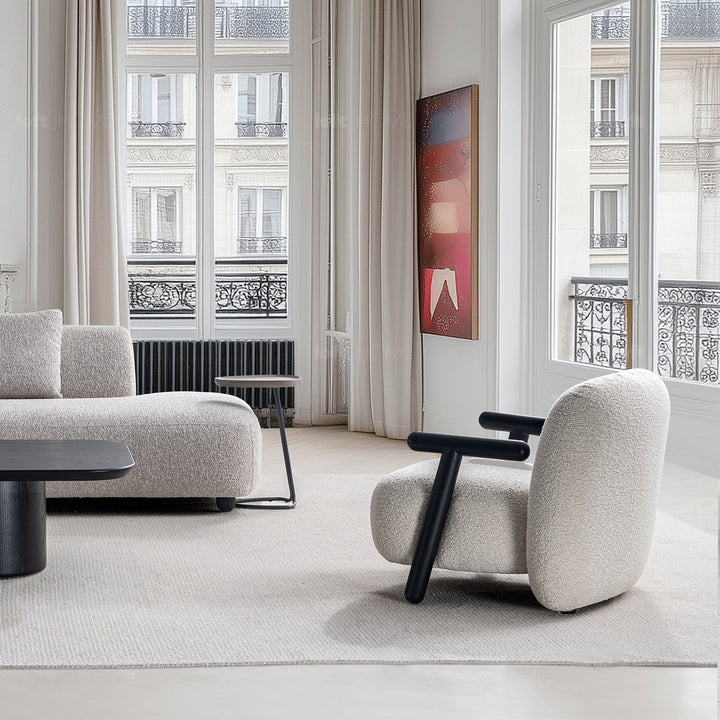 Cream Boucle Fabric 1 Seater Sofa With Armrest MALT