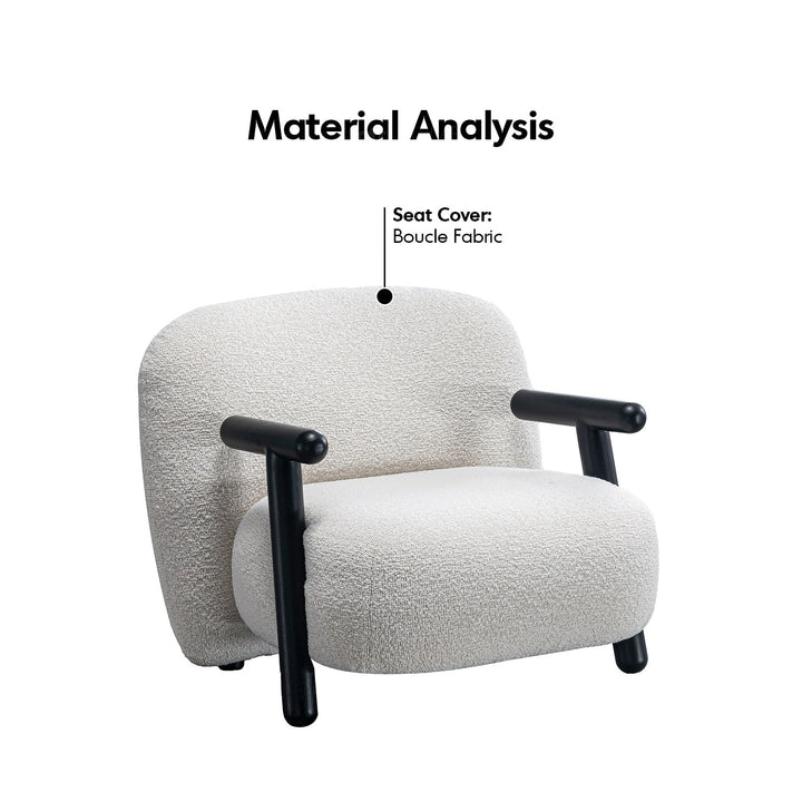 Cream Boucle Fabric 1 Seater Sofa With Armrest MALT