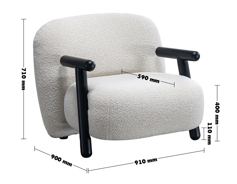 Cream Boucle Fabric 1 Seater Sofa With Armrest MALT Size Chart