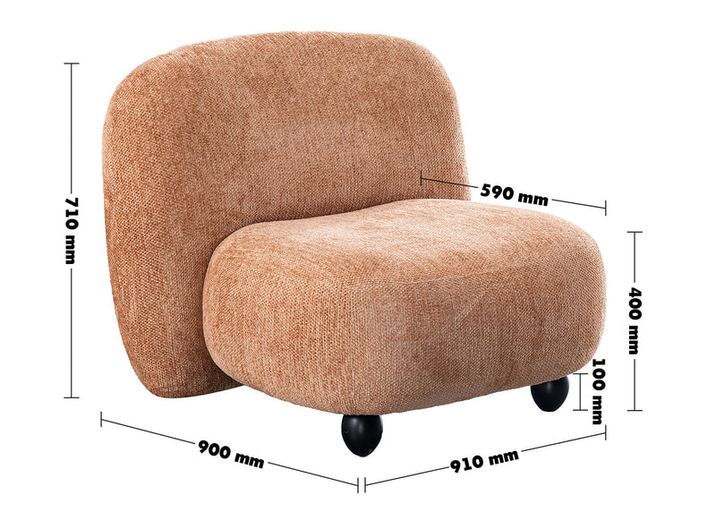 Cream Boucle Fabric 1 Seater Sofa MALT Size Chart