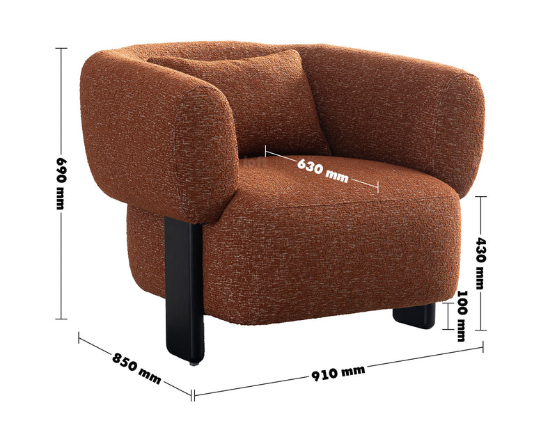 Cream Boucle Fabric 1 Seater Sofa NUBO Size Chart