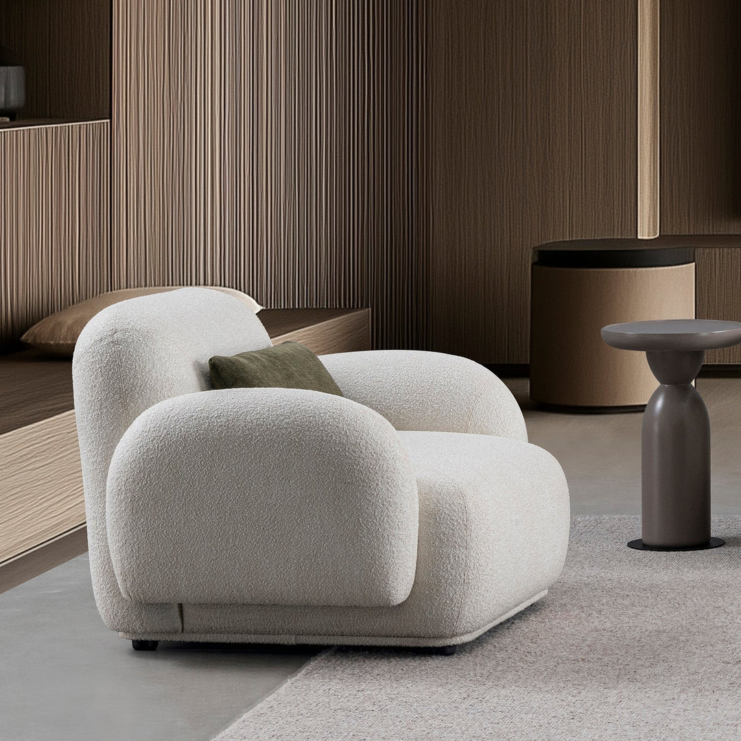 Cream Boucle Fabric 1 Seater Sofa PLUUM