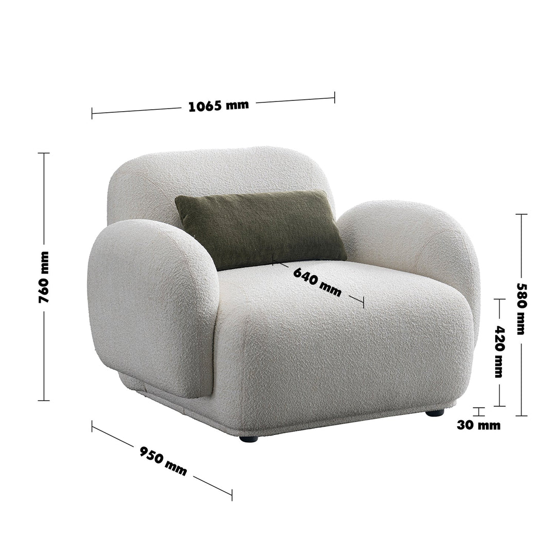 Cream Boucle Fabric 1 Seater Sofa PLUUM