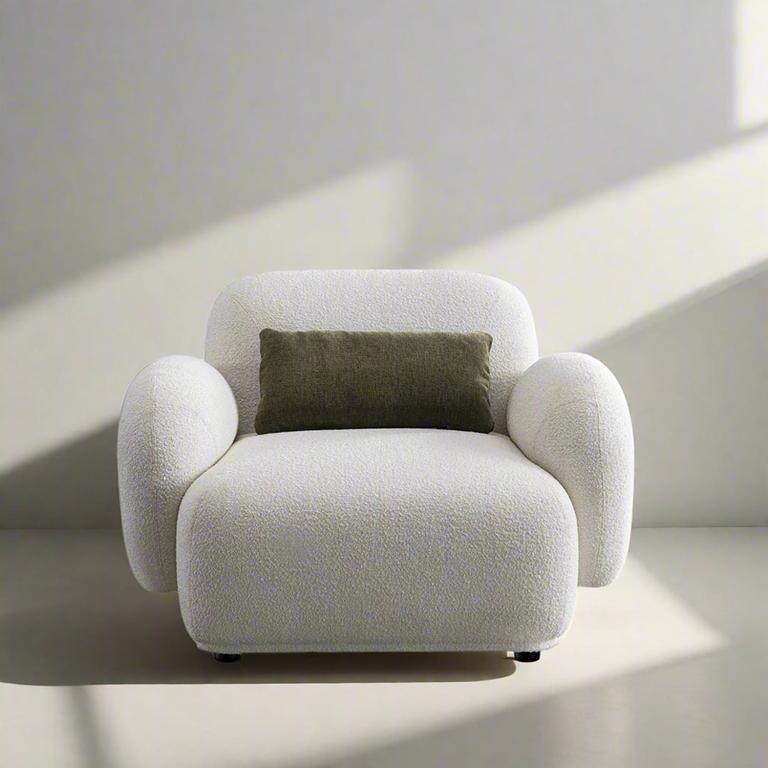 Cream Boucle Fabric 1 Seater Sofa PLUUM