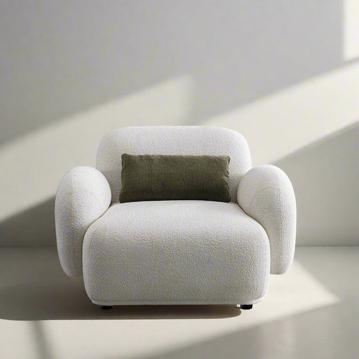Cream Boucle Fabric 1 Seater Sofa PLUUM