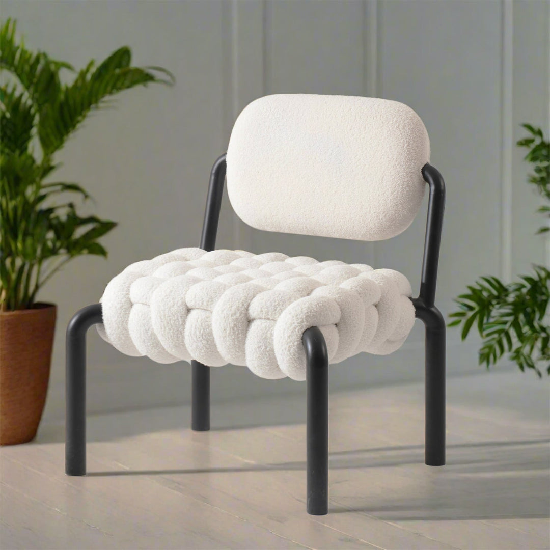 Cream Boucle Fabric 1 Seater Sofa SOUFFLE