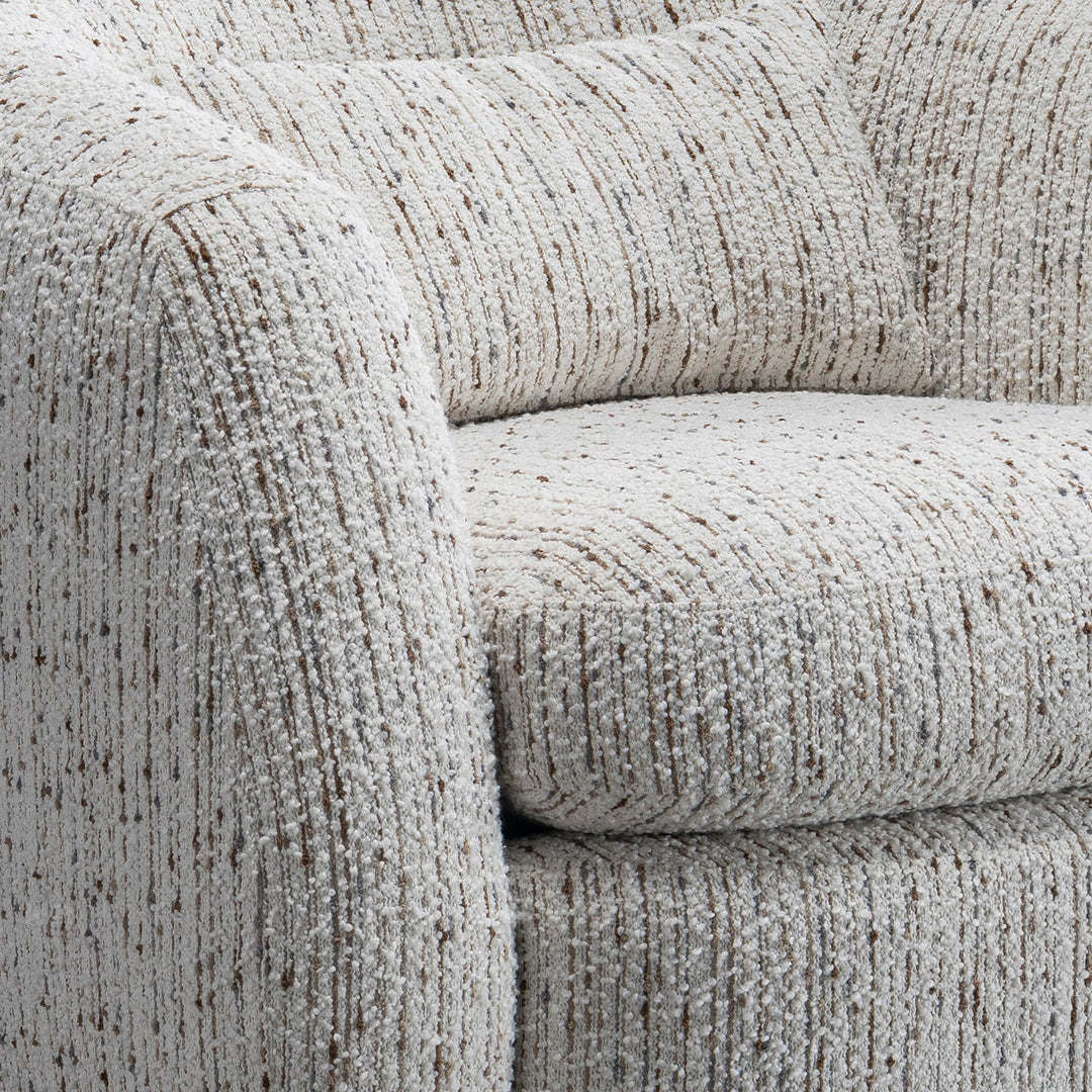 Cream boucle fabric 1 seater sofa tofu with context.
