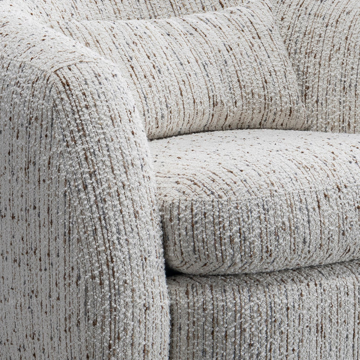 Cream boucle fabric 1 seater sofa tofu with context.