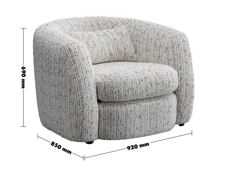 Cream Boucle Fabric 1 Seater Sofa TOFU Size Chart