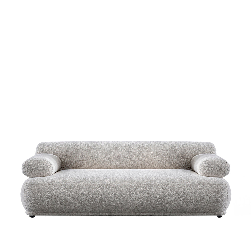 Cream boucle fabric 2 seater sofa mochi in white background.