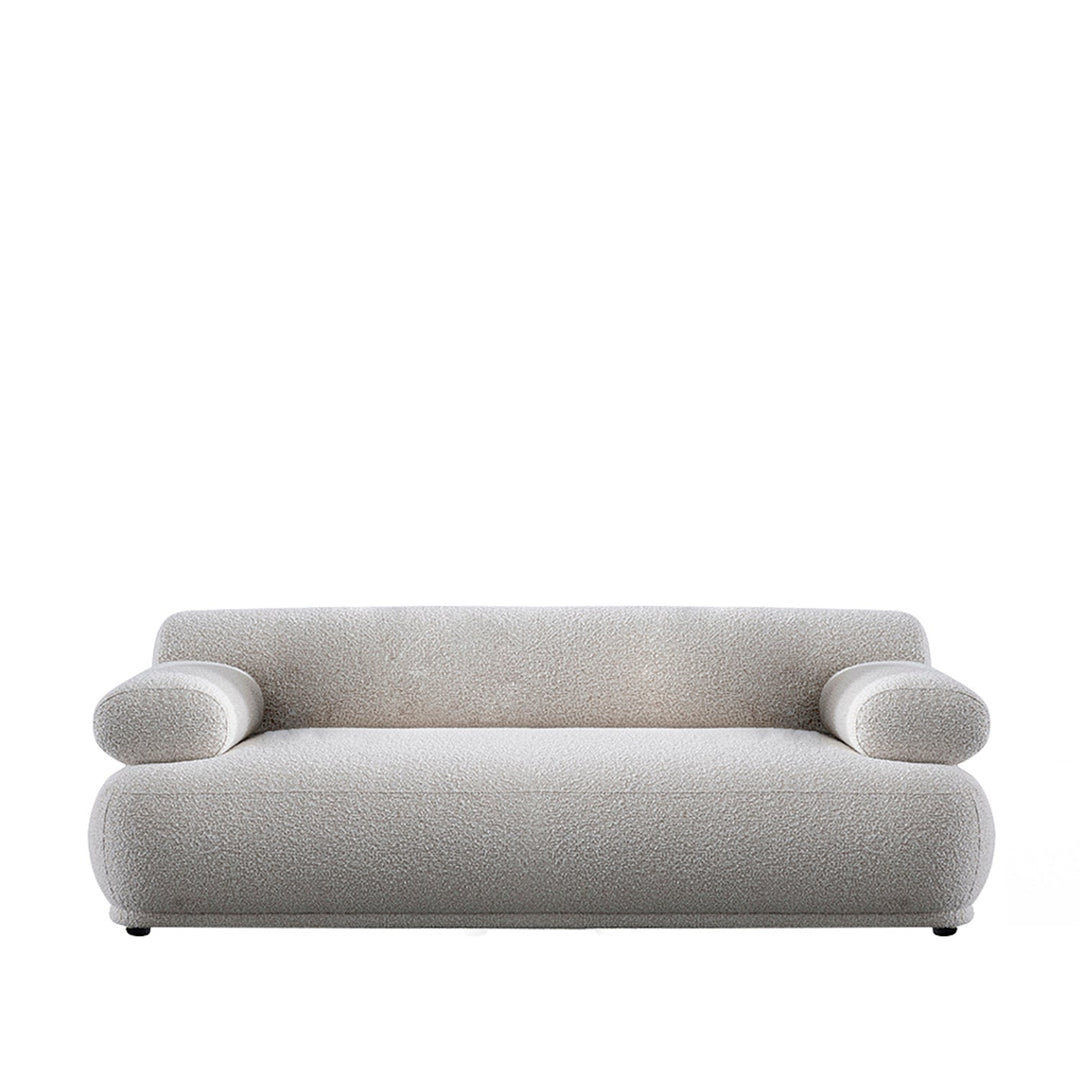 Cream boucle fabric 2 seater sofa mochi in white background.