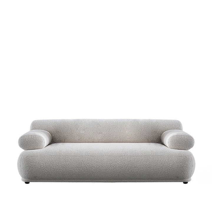 Cream boucle fabric 2 seater sofa mochi in white background.