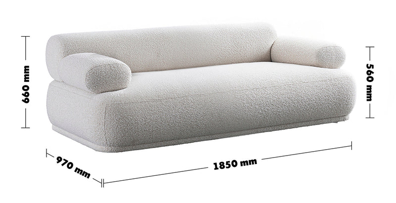 Cream Boucle Fabric 2 Seater Sofa MOCHI Size Chart