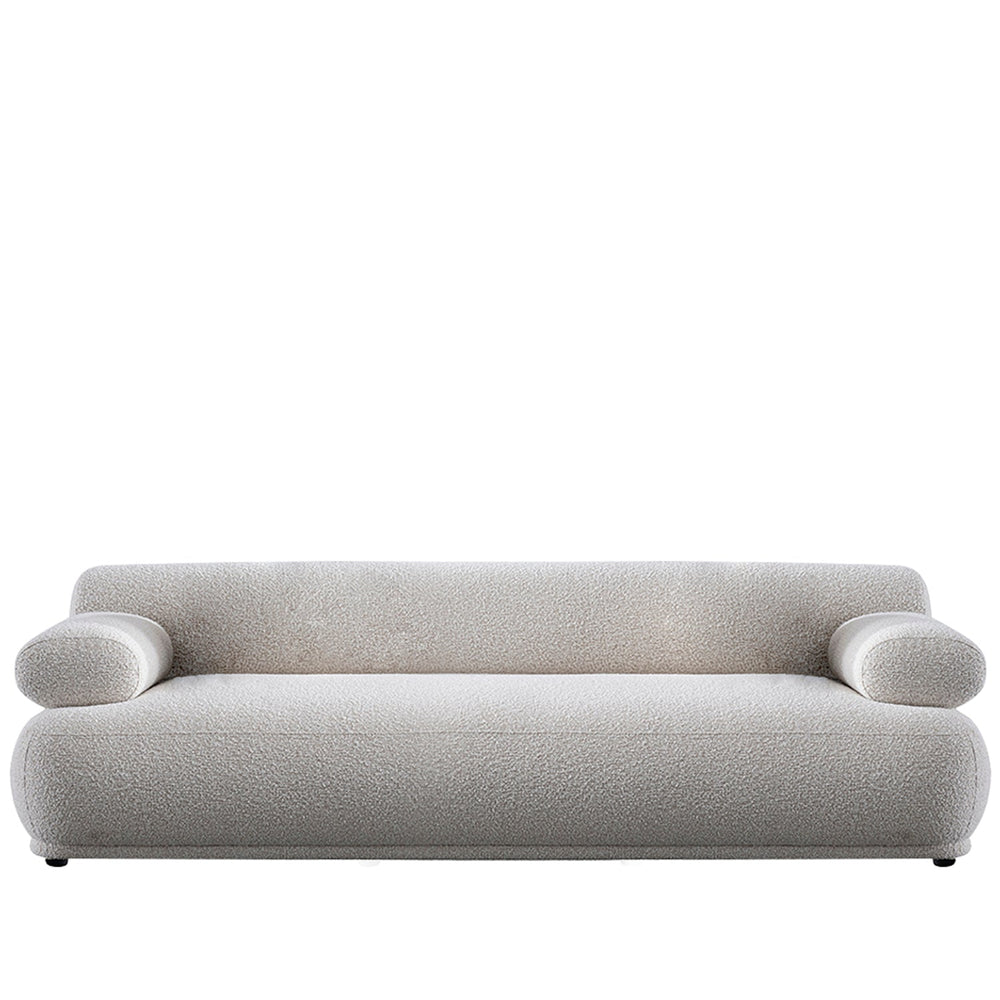 Cream boucle fabric 3 seater sofa mochi in white background.