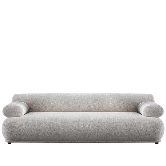Cream boucle fabric 3 seater sofa mochi in white background.